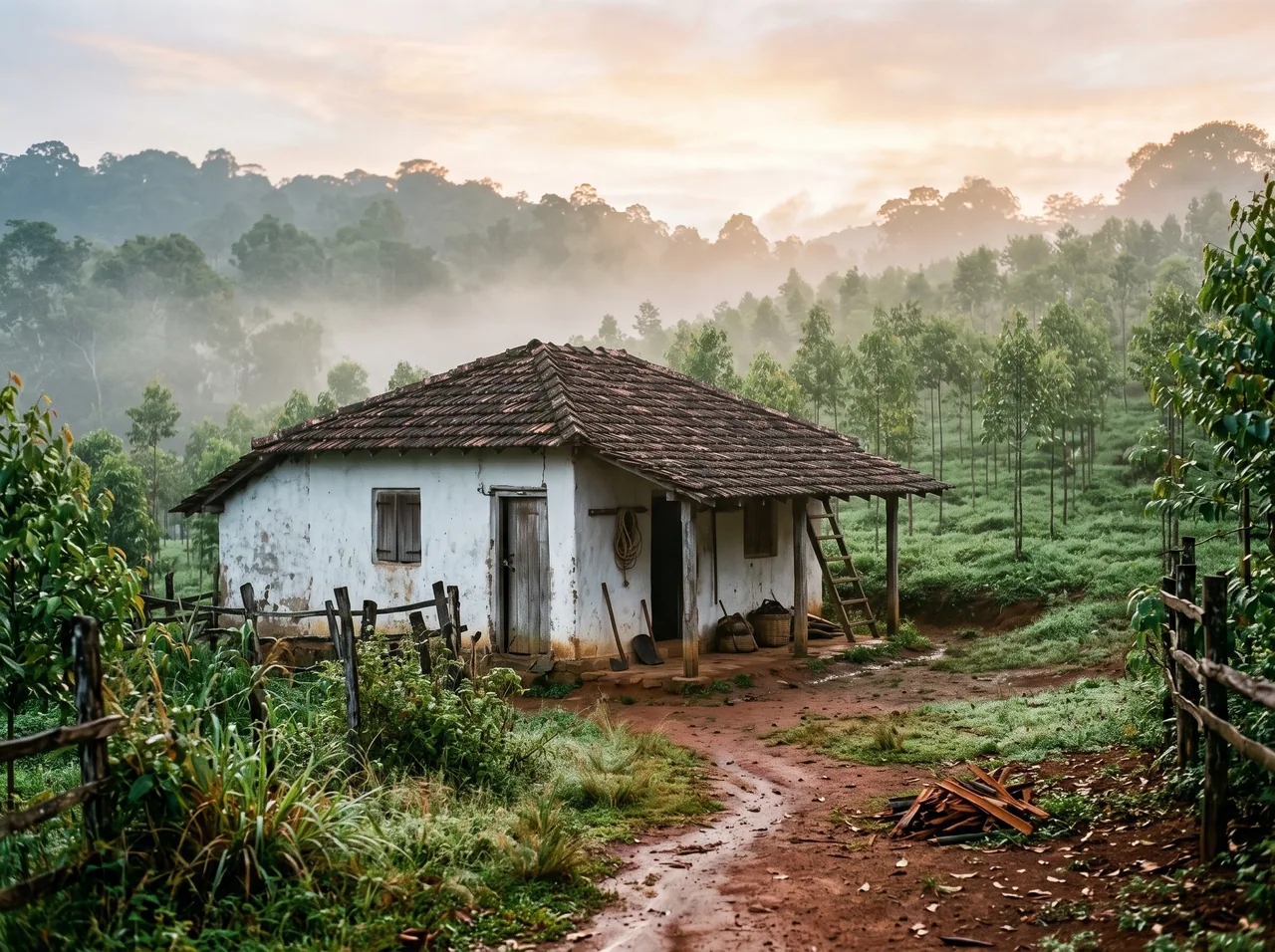 A smallholding estate at first light, where the company began